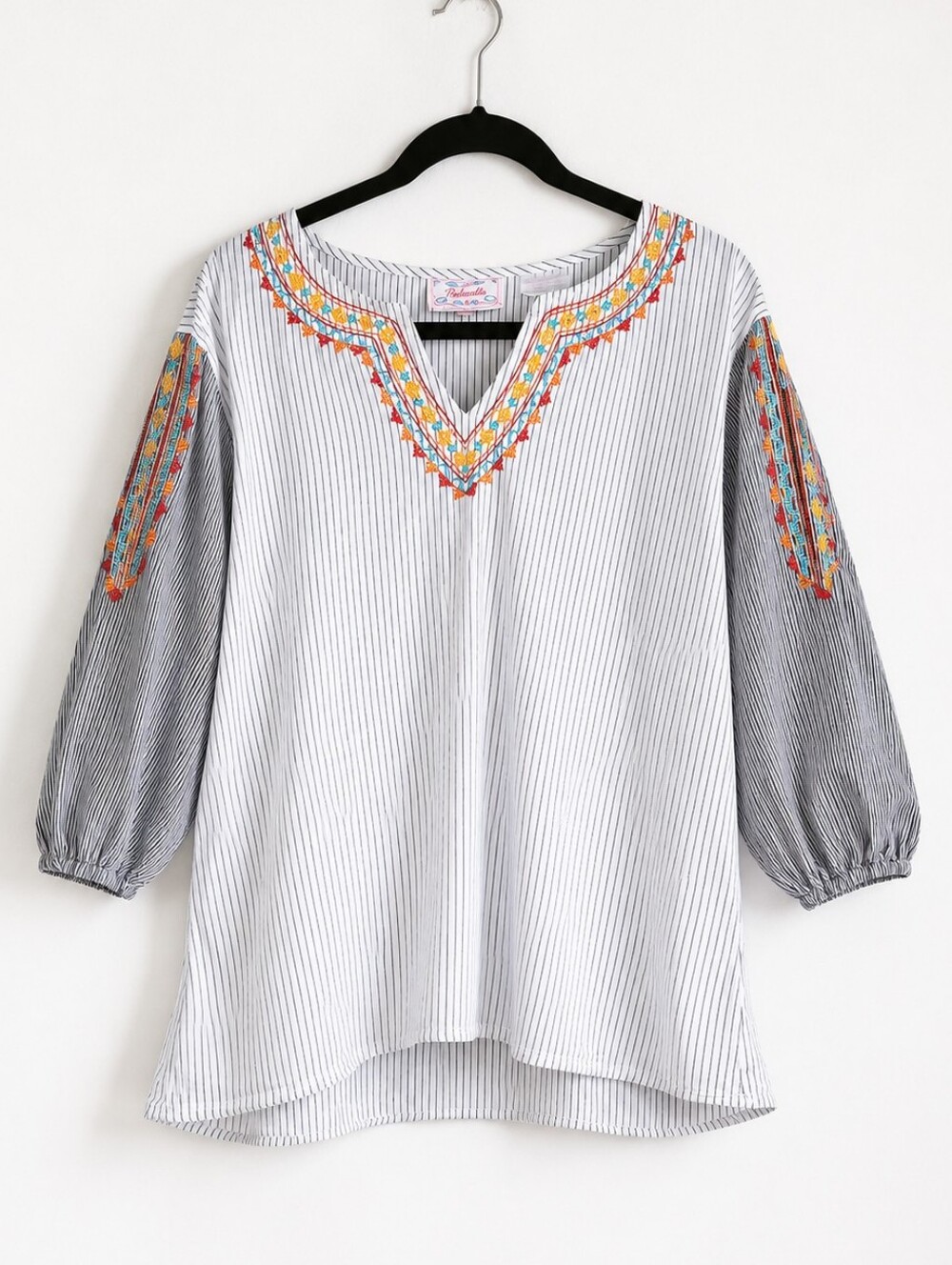 Panhandle Western Embroidered Cotton Peasant Top XL Boho Southwestern Stripe